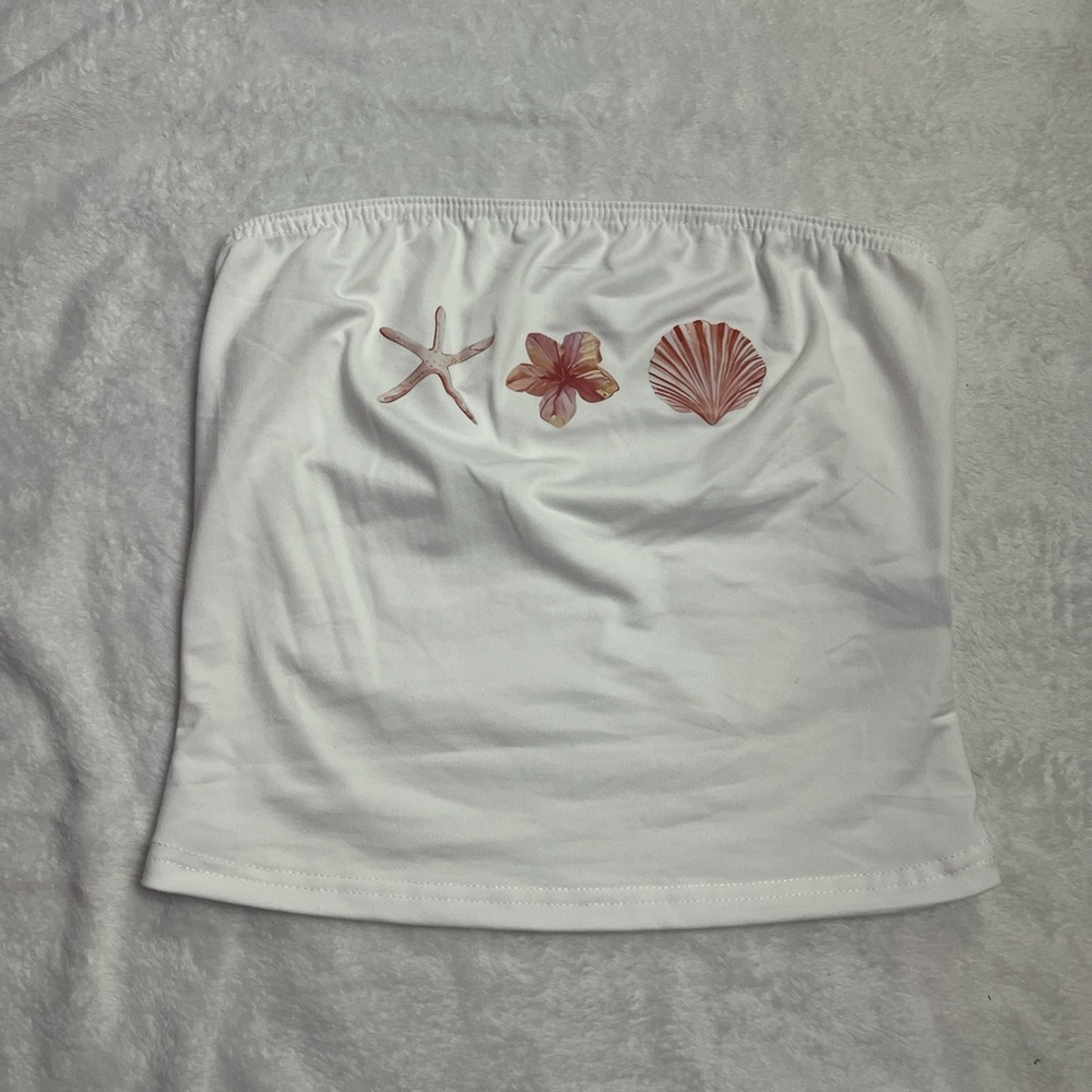 White Tube Top with Seashell Embroidery